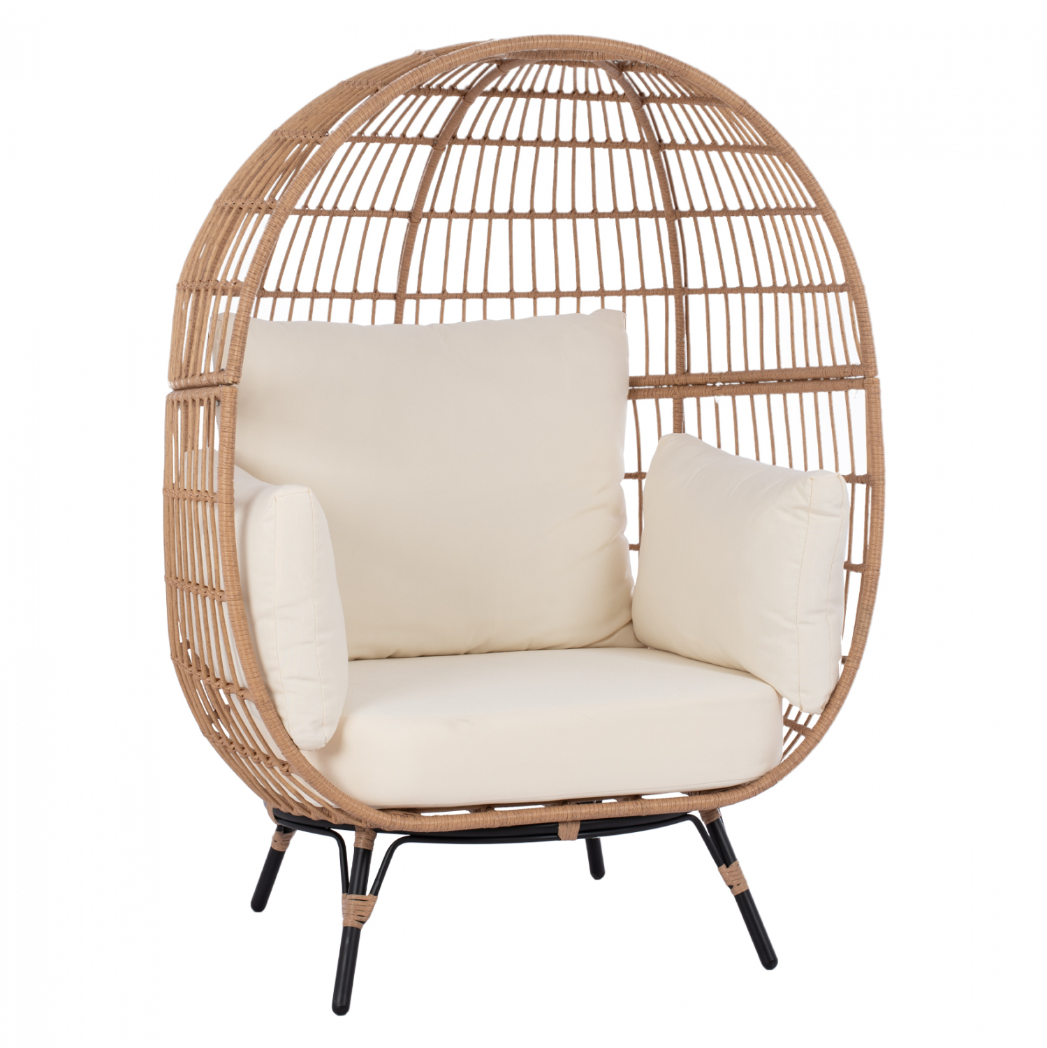 Πολυθρόνα φωλιά “ALLEGRA” από μέταλλο/wicker σε μαύρο/μπεζ χρώμα 110x85x148