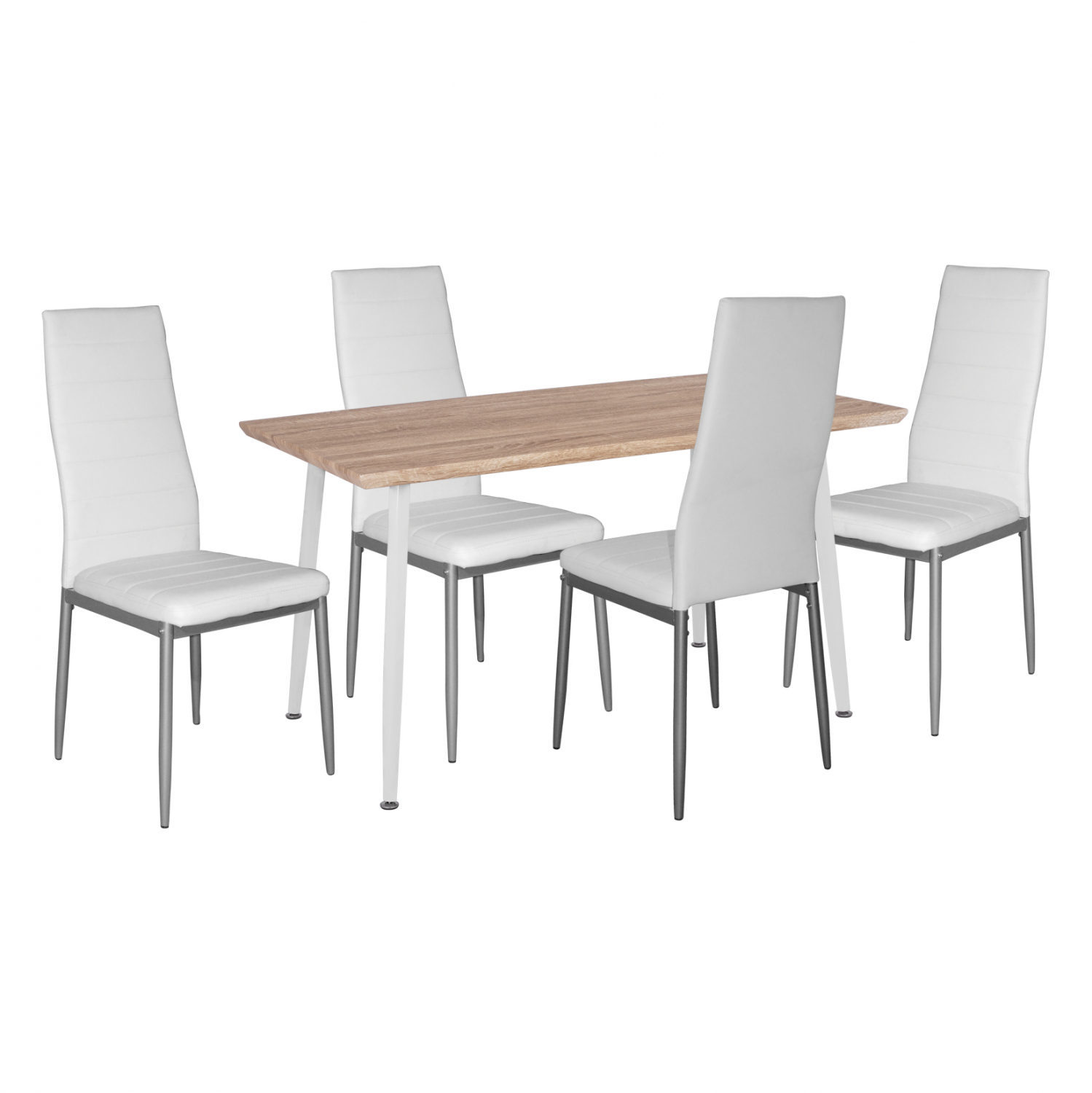 Σετ τραπεζαρίας 5τμχ από MDF/μέταλλο/PU σε sonoma/λευκό/ασημί χρώμα 120x70x76.5