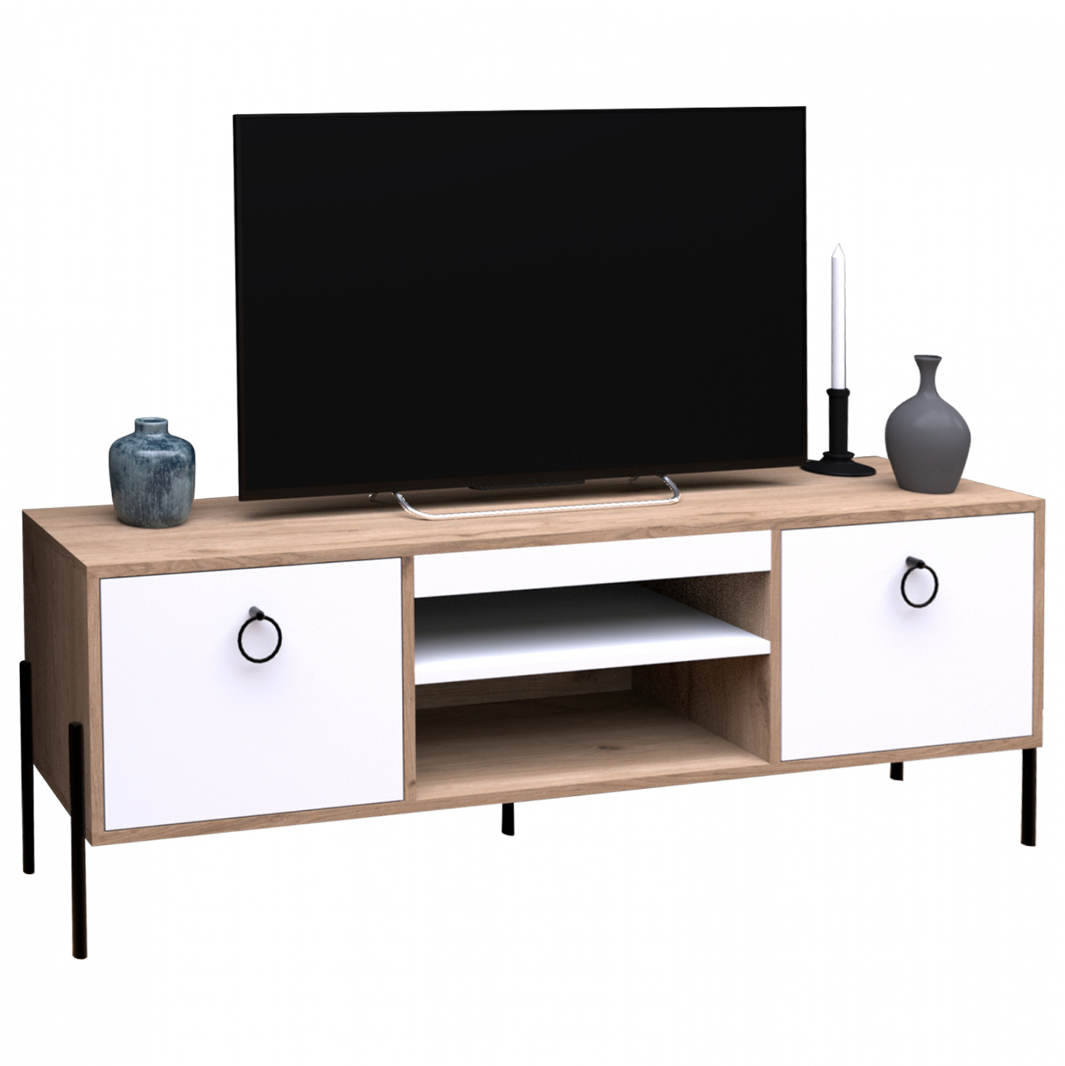 Έπιπλο τηελεόρασης σε καρυδί/λευκό χρώμα 160x35x56