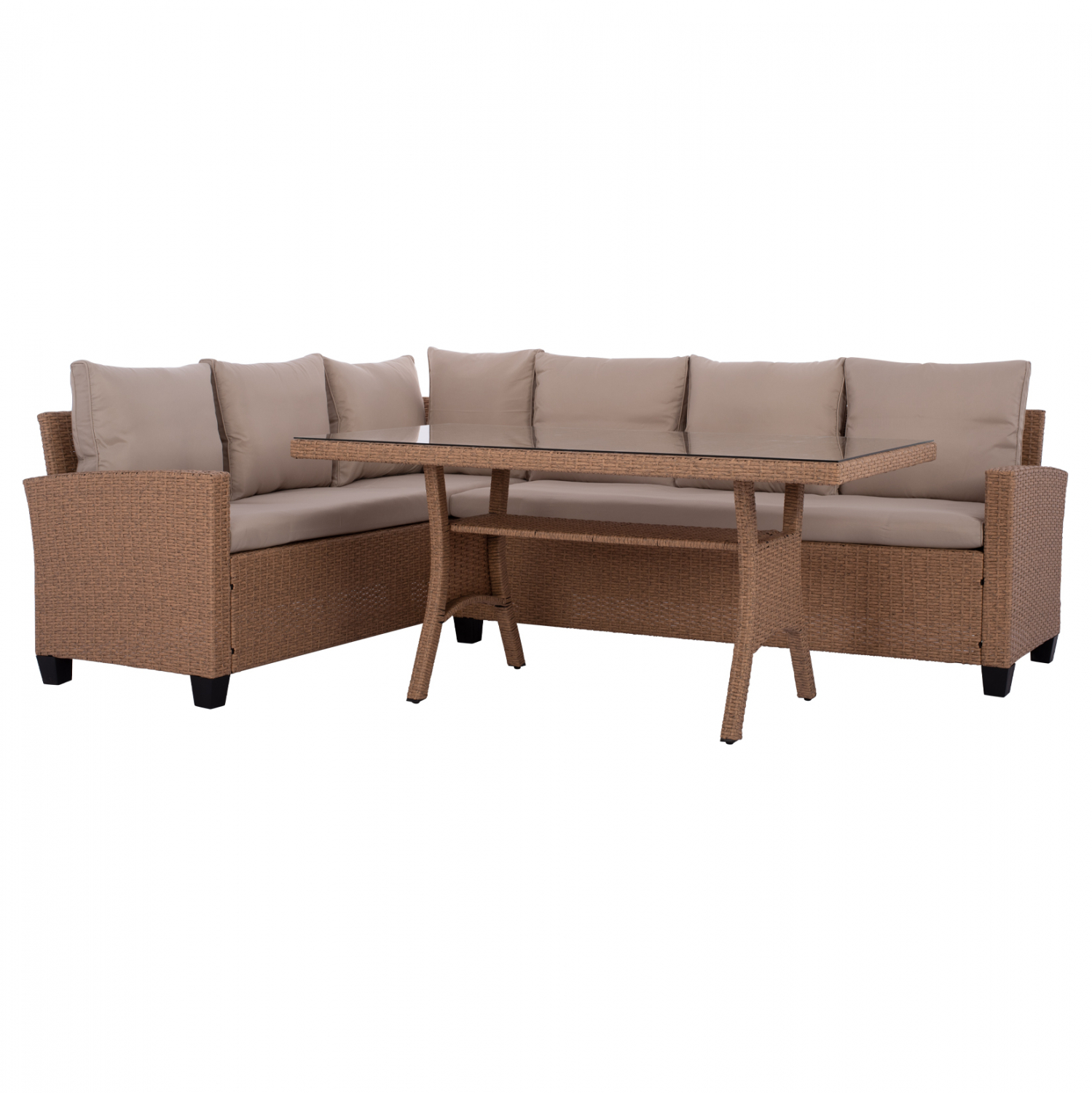 Σετ σαλόνι γωνία από μέταλλο/wicker/γυαλί σε καφέ/καπουτσίνο χρώμα 143×73.5×67