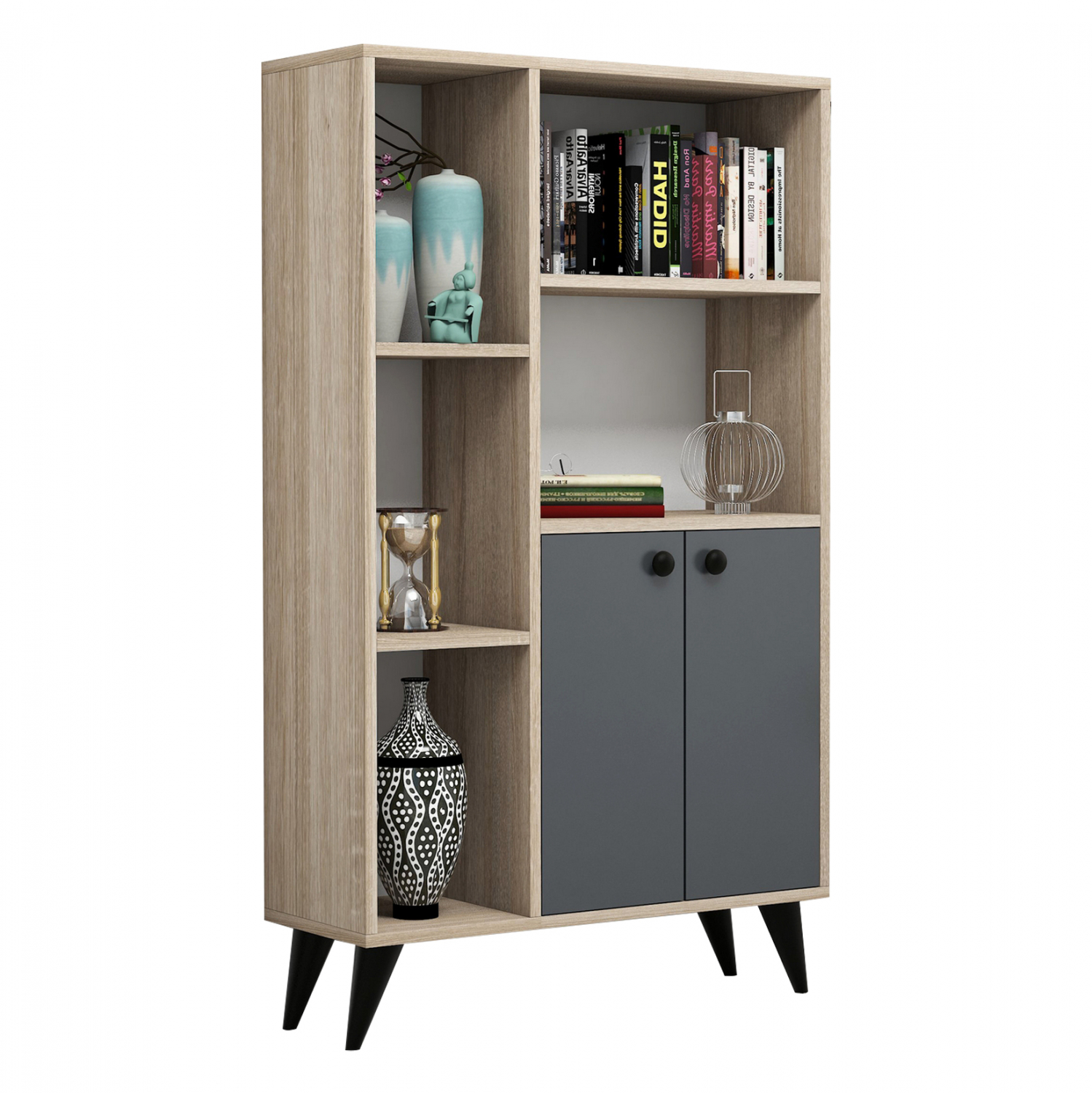 Βιβλιοθήκη σε χρώμα sonoma/ανθρακί 80x30x138,6