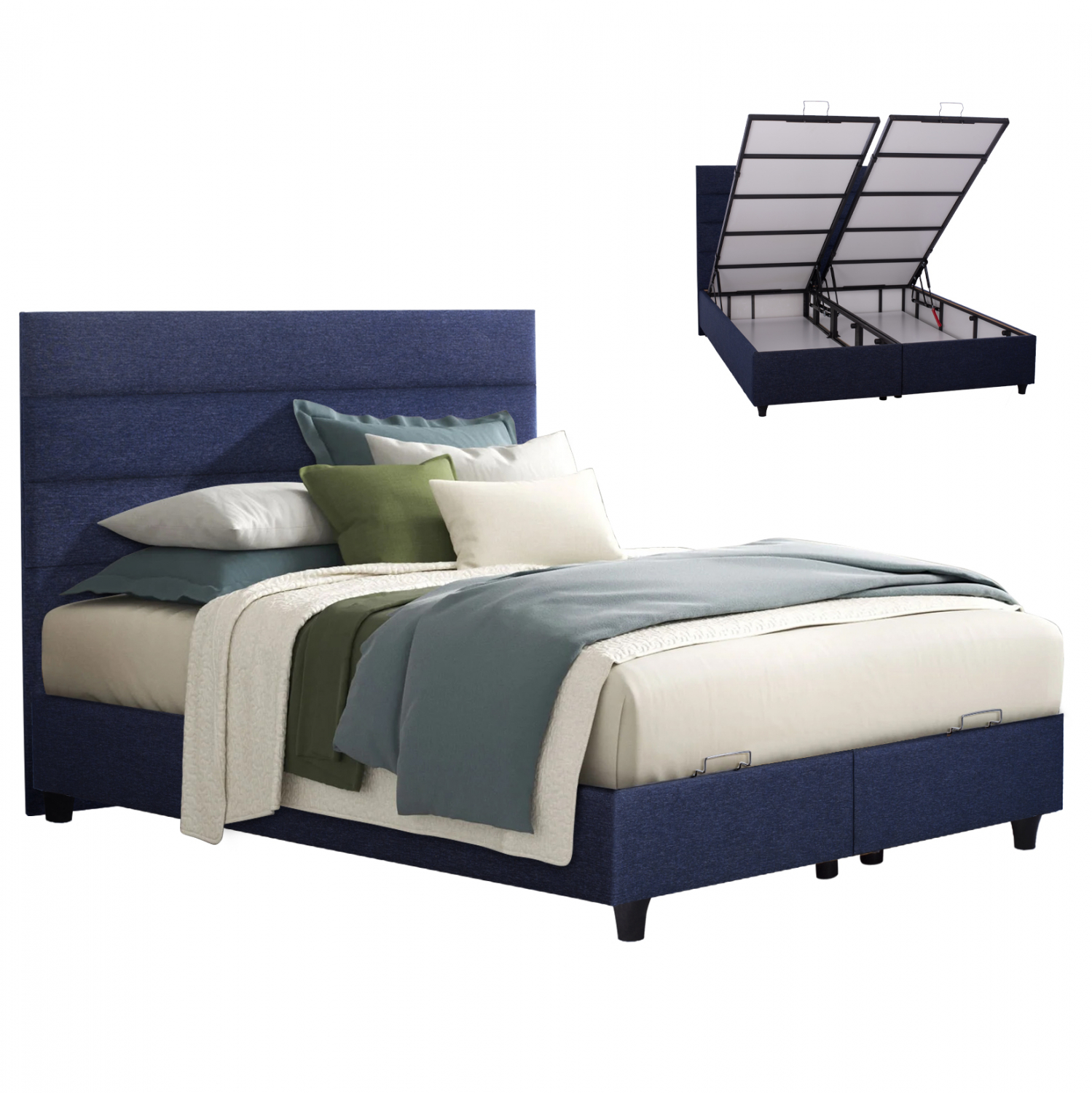 Κρεβάτι "ELOISE" με αποθηκευτικό χώρο από ύφασμα σε χρώμα μπλε 160x200
