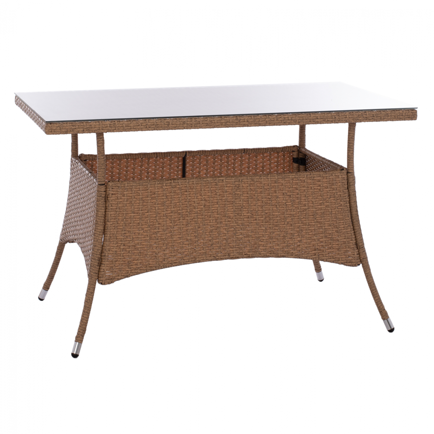 Τραπέζι “MILITARY” από μέταλλο/wicker/γυαλί σε μπεζ/καφέ χρώμα 120x70x75