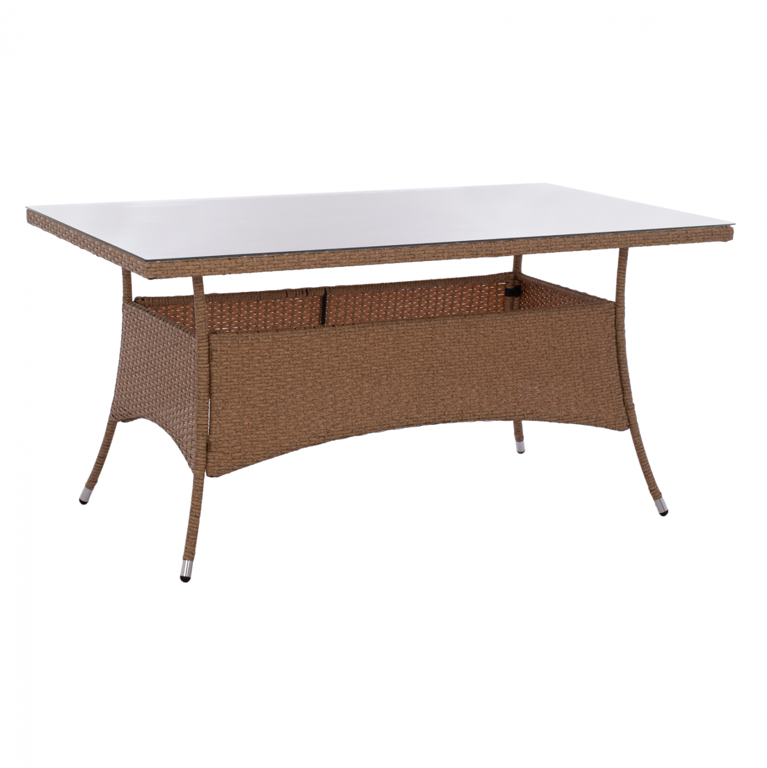 Τραπέζι “MINSK” από μέταλλο/wicker/γυαλί σε μπεζ/καφέ χρώμα 150x90x75