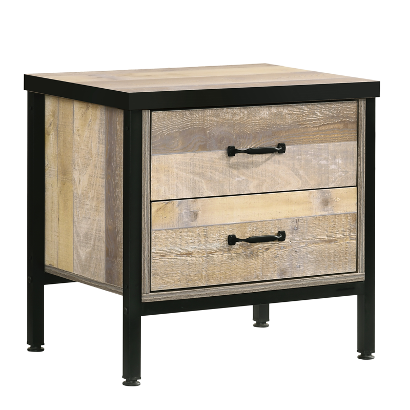 Κομοδίνο «PACIFIC» με 2 συρτάρια σε χρώμα antique pallet-μαύρο 58,5x40x53