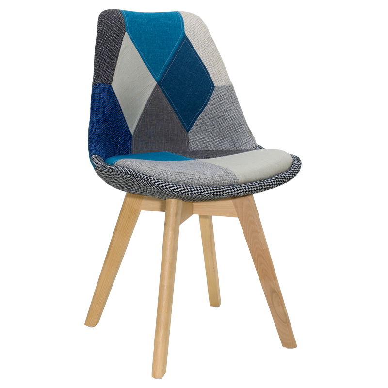 Καρέκλα «GASTON» υφασμάτινη σε μπλε χρώμα patchwork 54,5×49,5×84