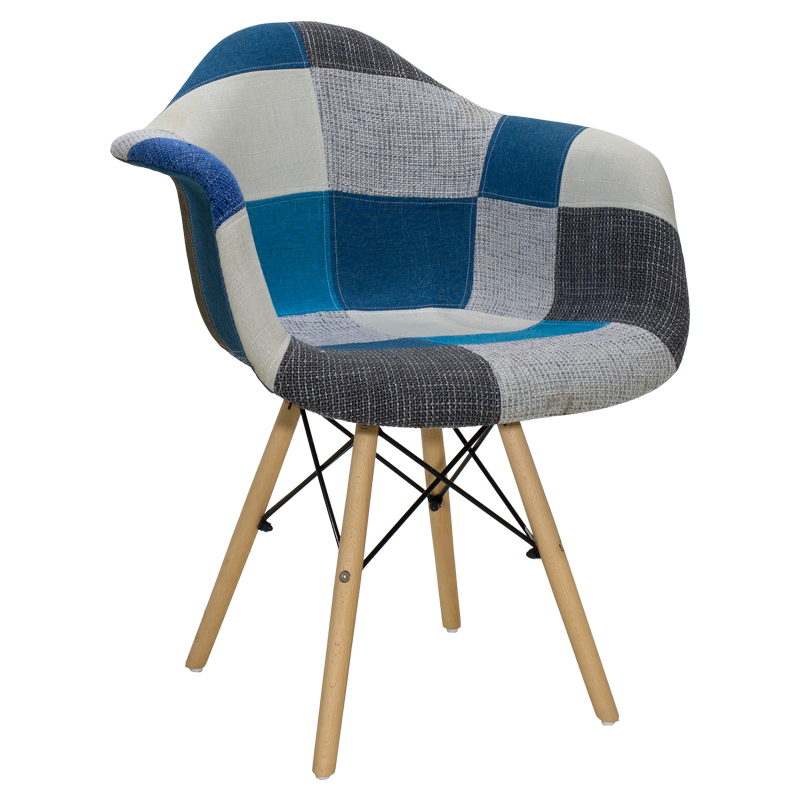 Πολυθρόνα «JULITA» με ύφασμα patchwork σε χρώμα μπλε 62x62x80