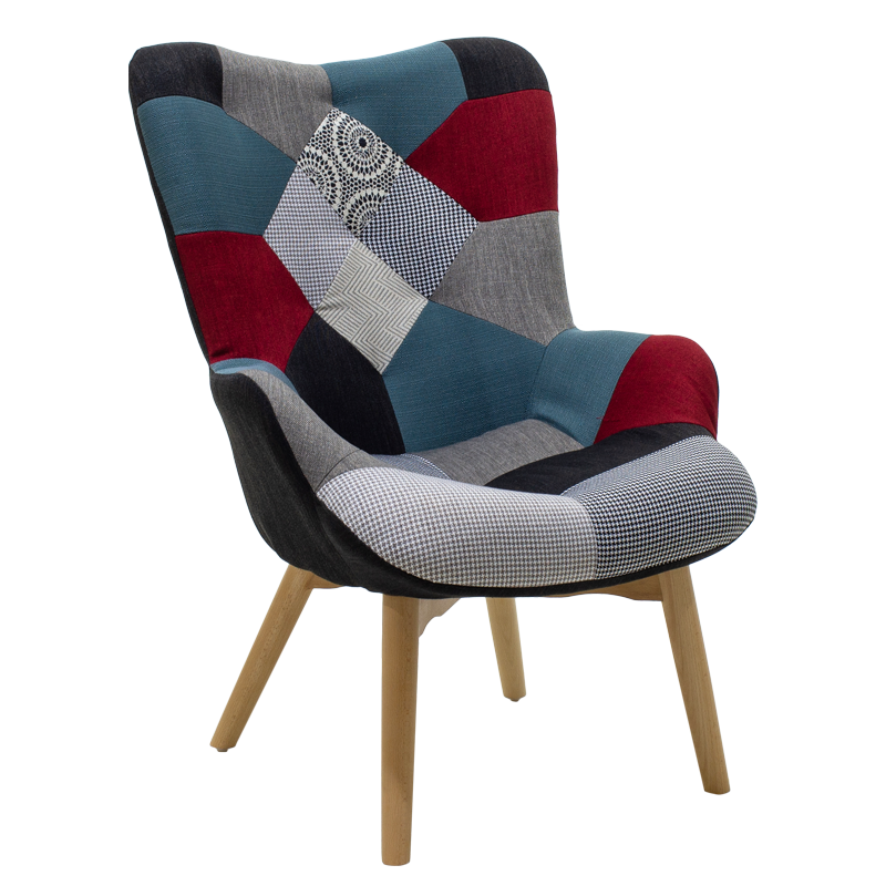 Πολυθρόνα «KIDO» από ύφασμα patchwork πολύχρωμη 71×74,5×100,5
