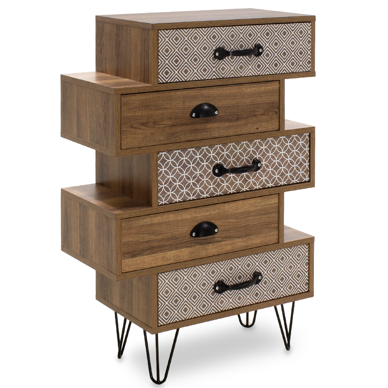 Συρταριέρα «BOHO» με 5 συρτάρια σε καρυδί χρώμα 59x32x90