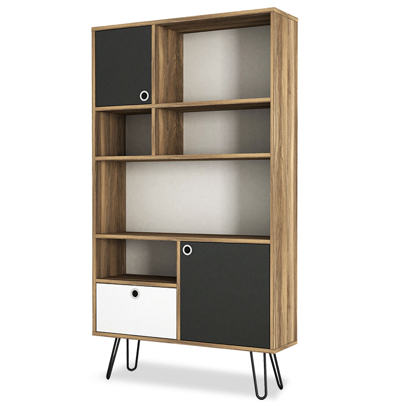 Βιβλιοθήκη σε χρώμα καρυδί/ανθρακί 90x25x160