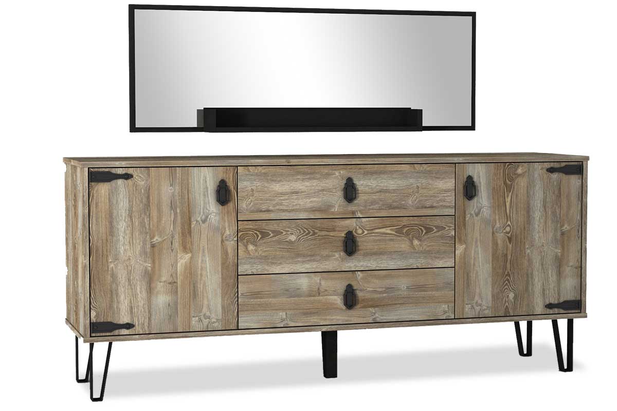 Μπουφές με καθρέπτη σε χρώμα καρυδί 180x45x78