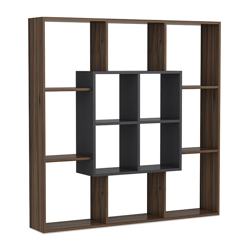 Βιβλιοθήκη “NEW LEEF” σε χρώμα καρυδί – ανθρακί 136x22x136
