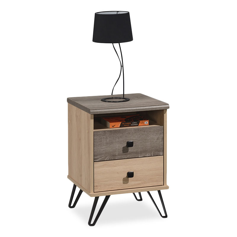 Κομοδίνο “BRUNO” από mdf σε χρώμα φυσικό/σταχτί 39,5×39,5×56,5