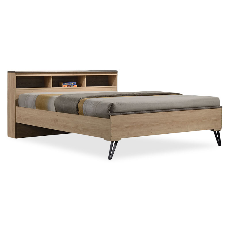 Κρεβάτι διπλό “BRUNO” από mdf σε χρώμα φυσικό/σταχτί 160×200