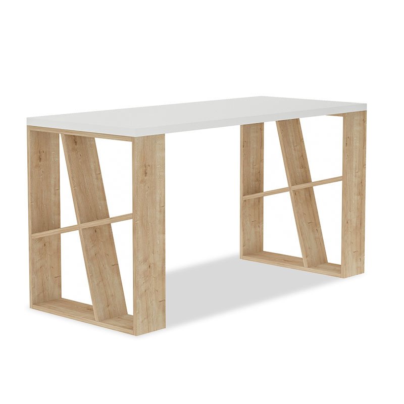 Γραφείο “HONEY” χρώμα λευκό-light oak 140x60x75