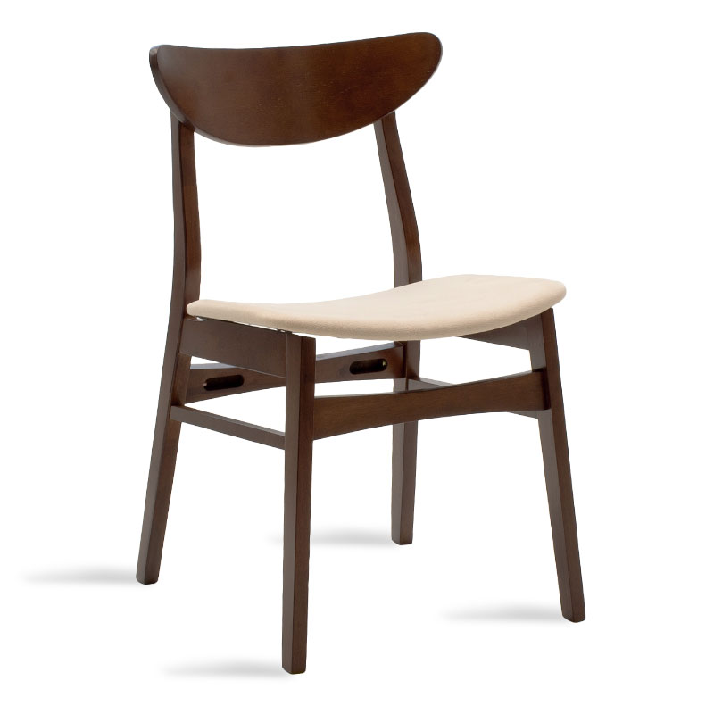 Καρέκλα “ADOREE” από μασιφ ξύλο rubber wood σε καρυδί χρώμα με μπεζ ύφασμα 45.5×51.50×77