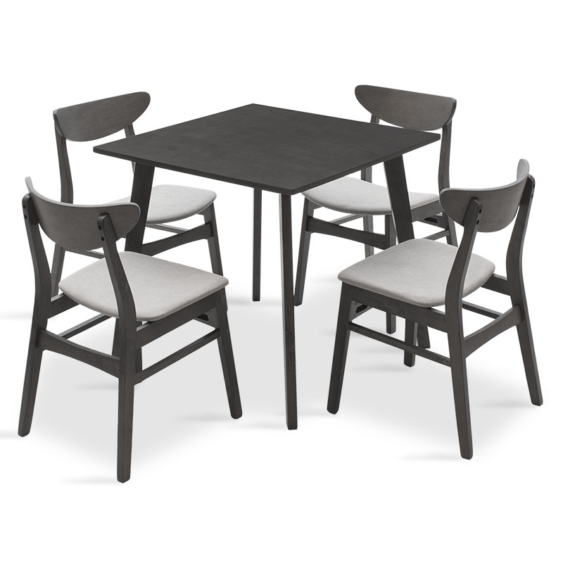 Tραπεζαρία “BENSON-ADOLF” σετ 5τμχ υφασμάτινο σε rustic grey-γκρι 80x80x75