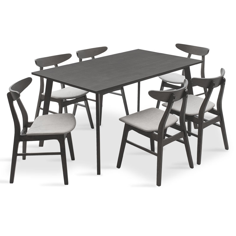 Tραπεζαρία “BENSON-ORLEAN” σετ 7 τμχ rustic grey-ύφασμα γκρι 150x90x75