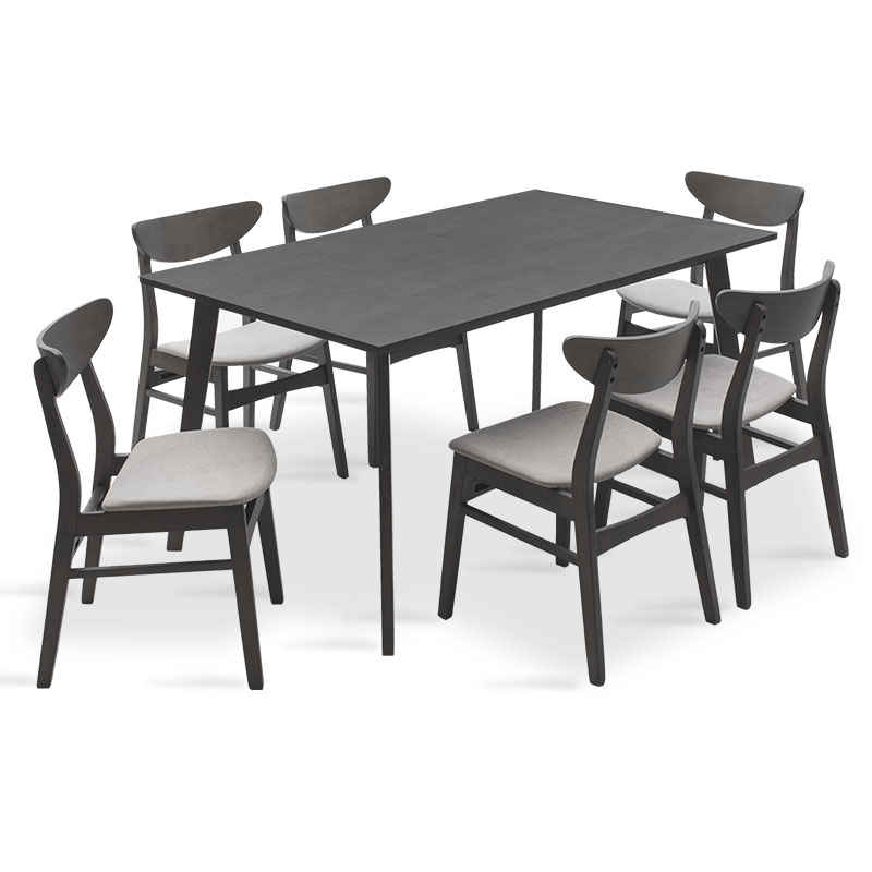 Tραπεζαρία “BENSON-ADOLF” σετ 7τμχ υφασμάτινο σε rustic grey-γκρι 150x90x75