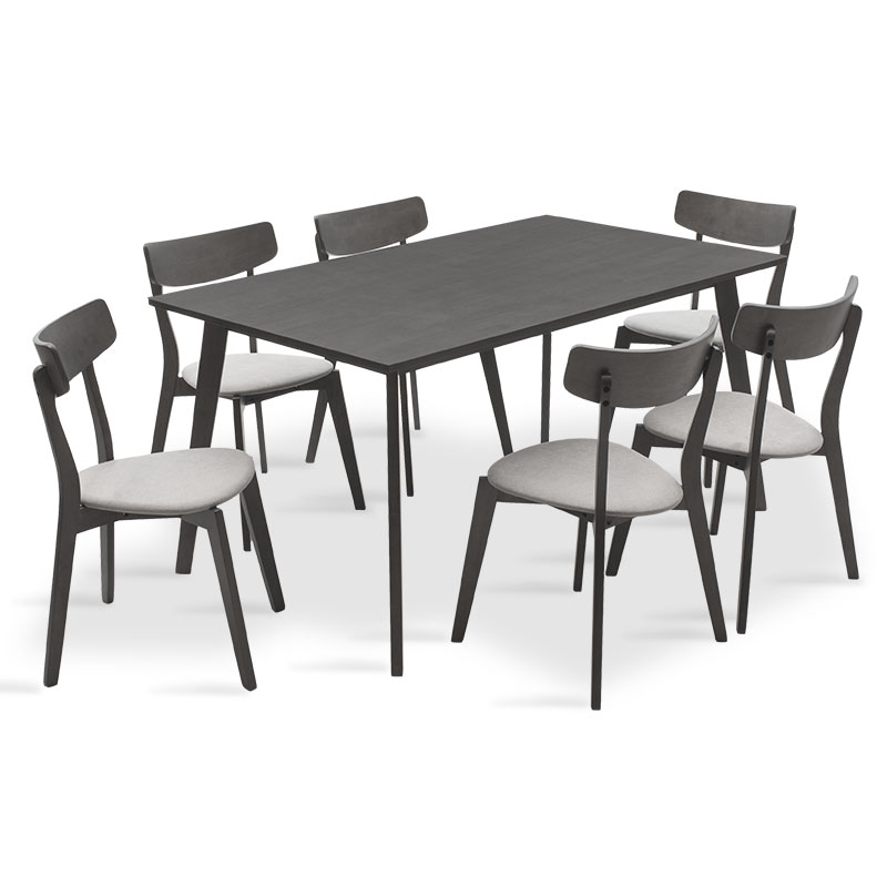 Tραπεζαρία “BENSON-TOTO” σετ 7τμχ υφασμάτινο σε rustic grey-γκρι 150x90x75