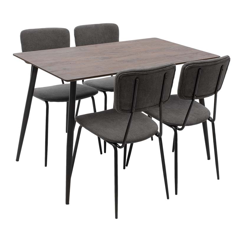Σετ τραπεζαρίας “CUBE-TANIA” 5τμχ MDF σε χρώμα καρύδι-ανθρακί 120x80x76