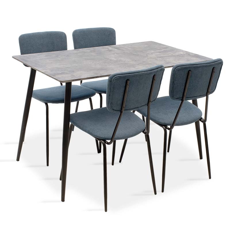 Σετ τραπεζαρίας “CUBE-TANIA” 5τμχ MDF σε χρώμα γκρι cement-μπλε 120x80x76