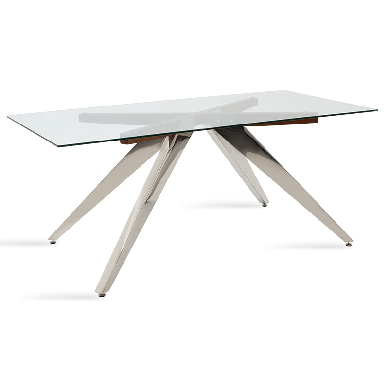 Tραπέζι “LIANA” inox-γυάλινο σε καρυδί χρώμα 180x100x76