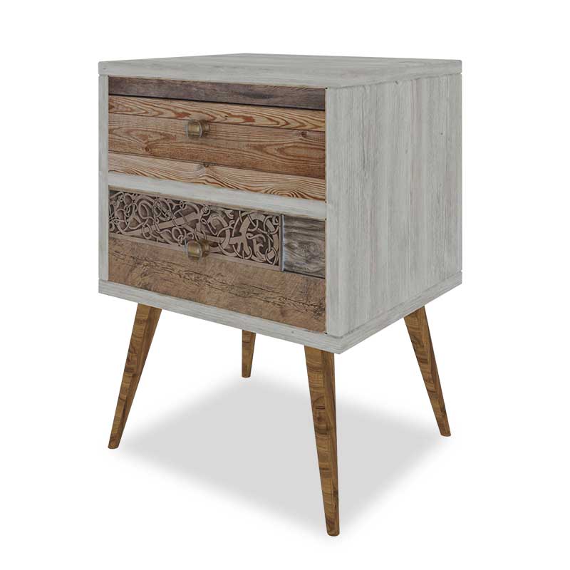 Κομοδίνο σε χρώμα λευκό γκρι-καρυδί 40x35x55