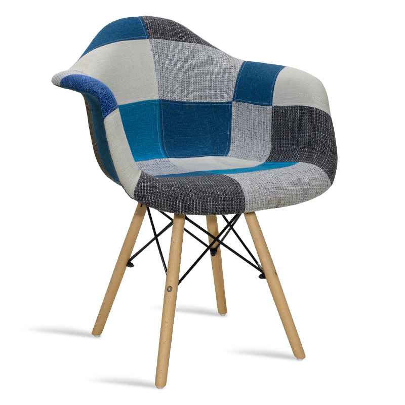 Πολυθρόνα “GASTON” υφασμάτινη με patchwork μπλε-γκρι 65x62x80