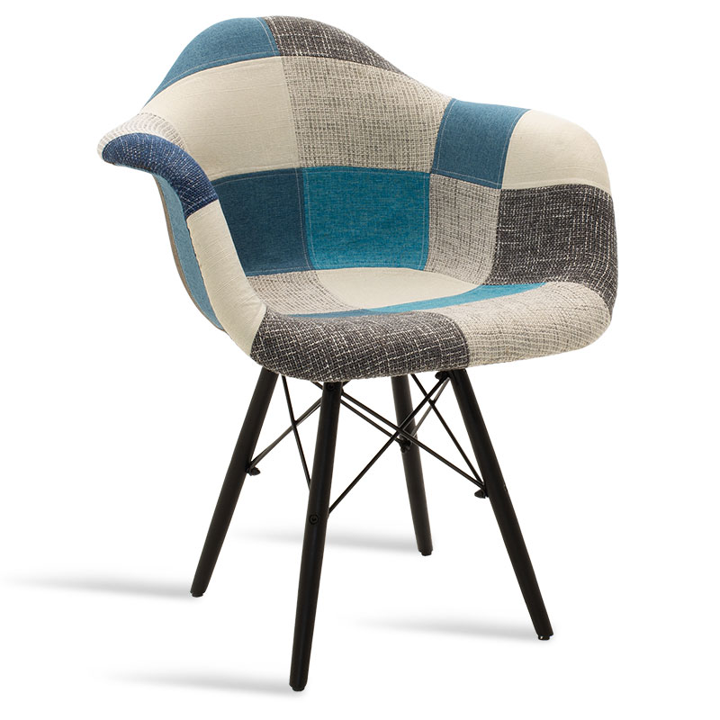 Πολυθρόνα “GASTON” υφασμάτινη με patchwork μπλε-γκρι 65x62x80