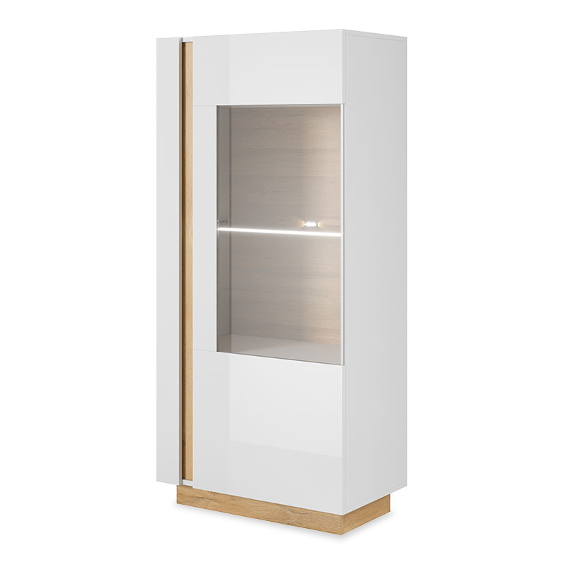 Βιτρίνα “ARCO” σε χρώμα λευκό gloss-καρυδί 72x40x154