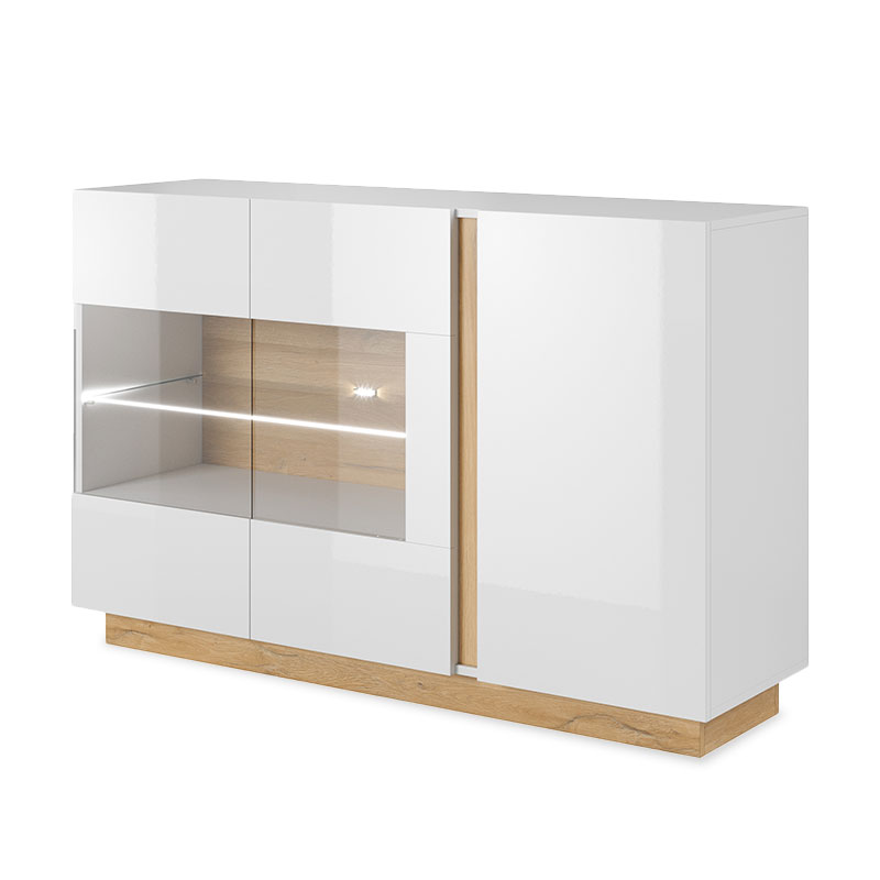 Μπουφές “ARCO” σε χρώμα λευκό gloss-καρυδί 138x40x90,5