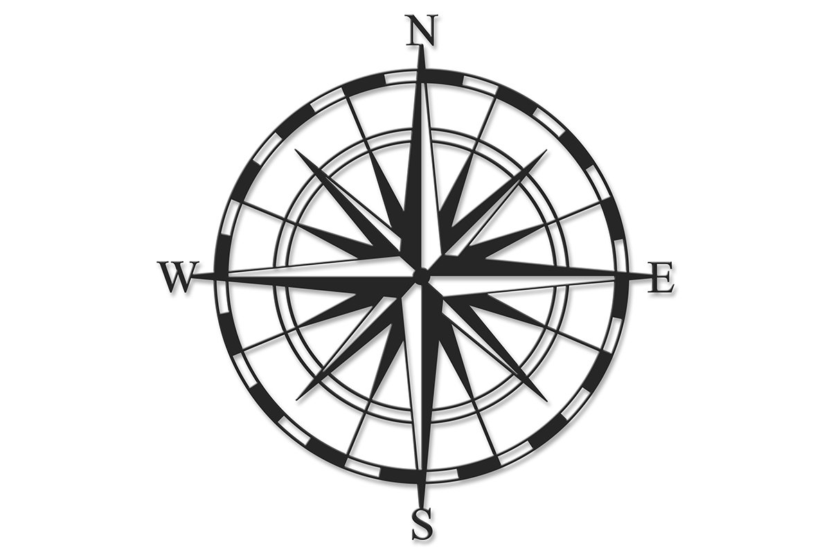 Διακοσμητικό τοίχου “Compass” από μέταλλο σε μαύρο χρώμα 45×0,3×45