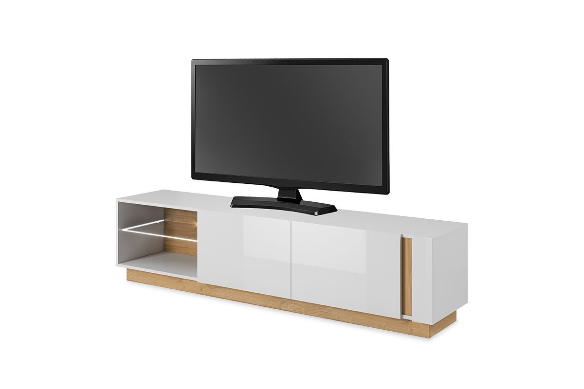 Έπιπλο τηλεόρασης "Arco" από μελαμίνη σε λευκό gloss-καρυδί χρώμα 188x40x46
