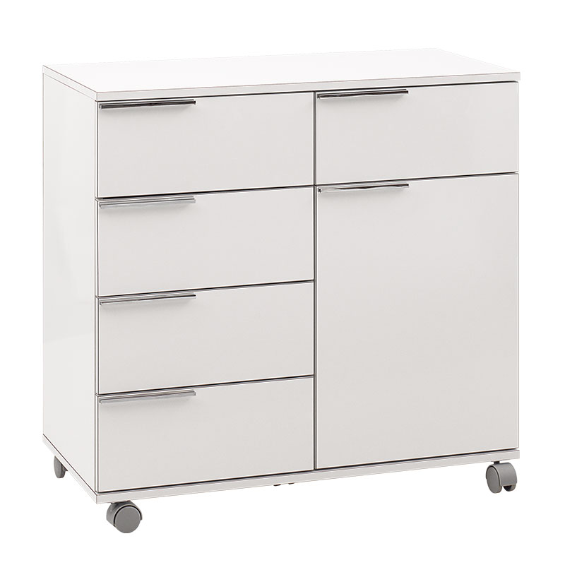 Ντουλάπι-συρταριέρα “CHAD” τροχήλατη σε χρώμα λευκό gloss 84x44x81