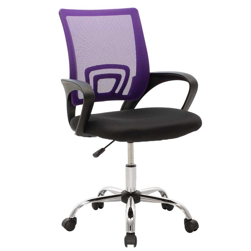 Καρέκλα γραφείου εργασίας “Berto” από ύφασμα mesh σε χρώμα μάυρο/μωβ 58x53x90/110