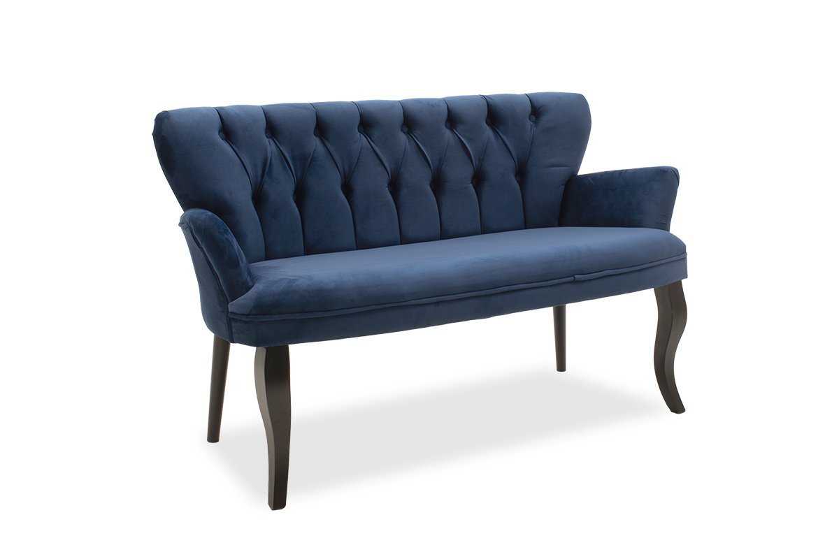 Καναπές “SAMARA” διθέσιος από βελούδο/ξύλο σε μπλε/μαύρο χρώμα 130x64x78