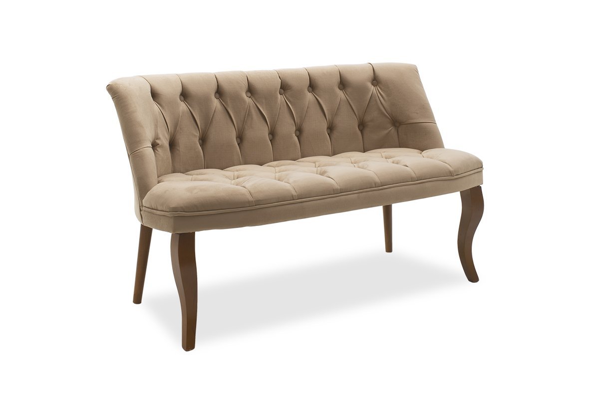 Καναπές “LORETA” διθέσιος από βελούδο/ξύλο σε μπεζ/καρυδί χρώμα 123x65x73