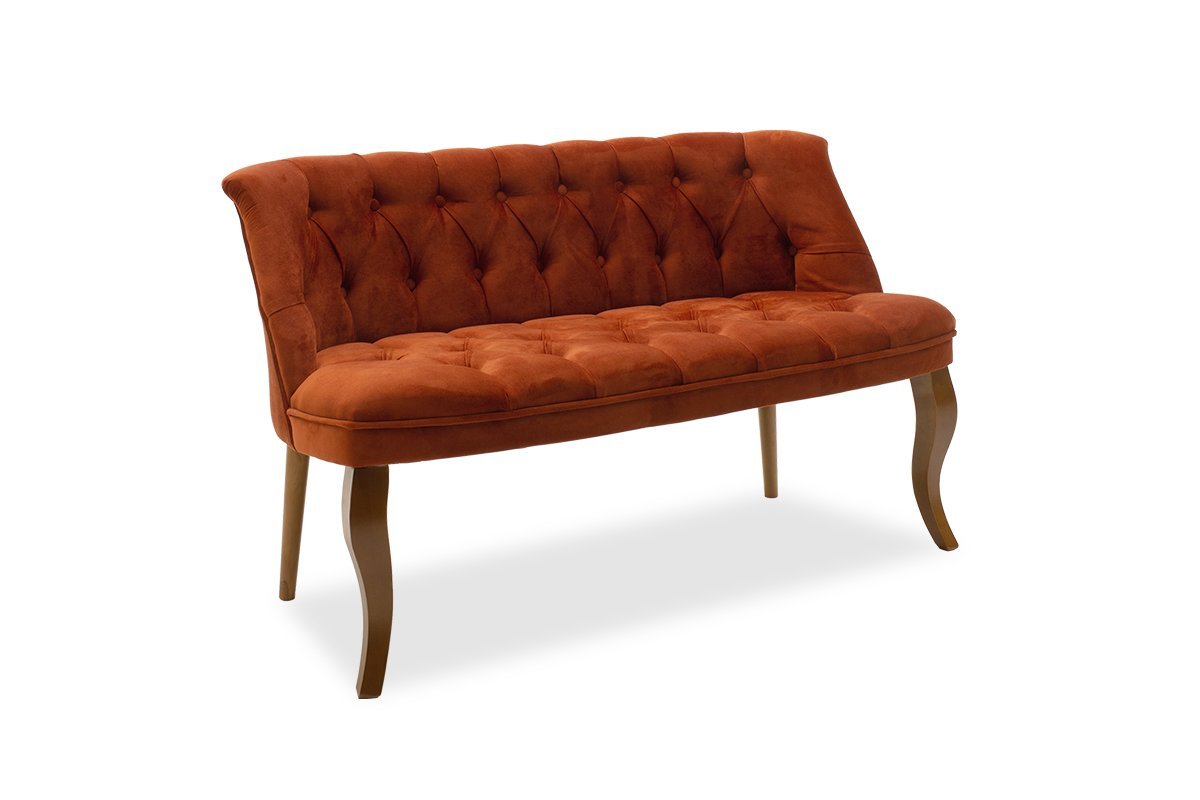 Καναπές “LORETA” διθέσιος από ύφασμα βελούδο/ξύλο σε κεραμιδί/καρυδί χρώμα 123x65x73