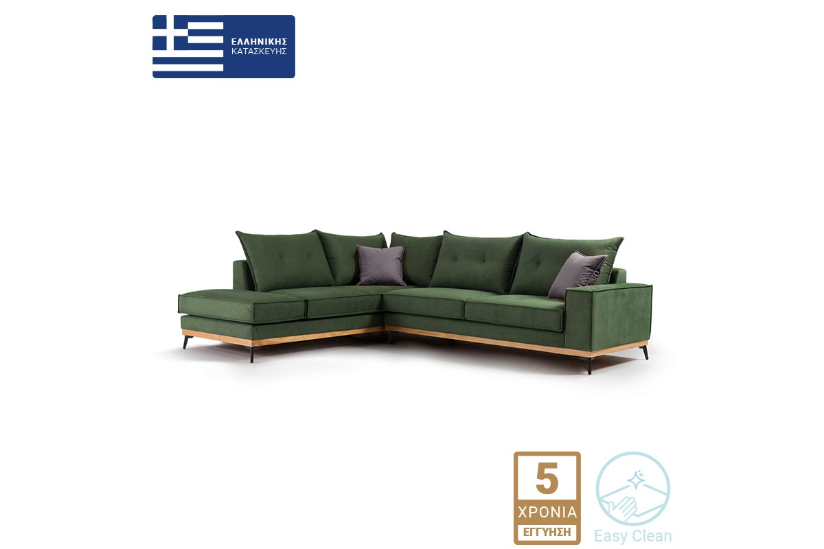 Γωνιακός καναπές “LUXURY II” με δεξιά γωνία από ύφασμα σε κυπαρισσί-ανθρακί χρώμα 290x235x95