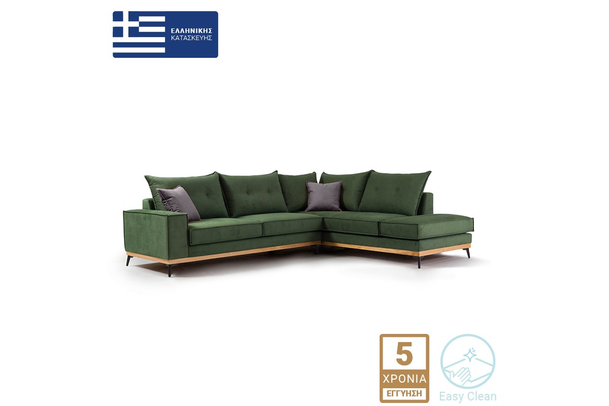 Γωνιακός καναπές “LUXURY II” με αριστερή γωνία από ύφασμα σε κυπαρισσί-ανθρακί χρώμα 290x235x95