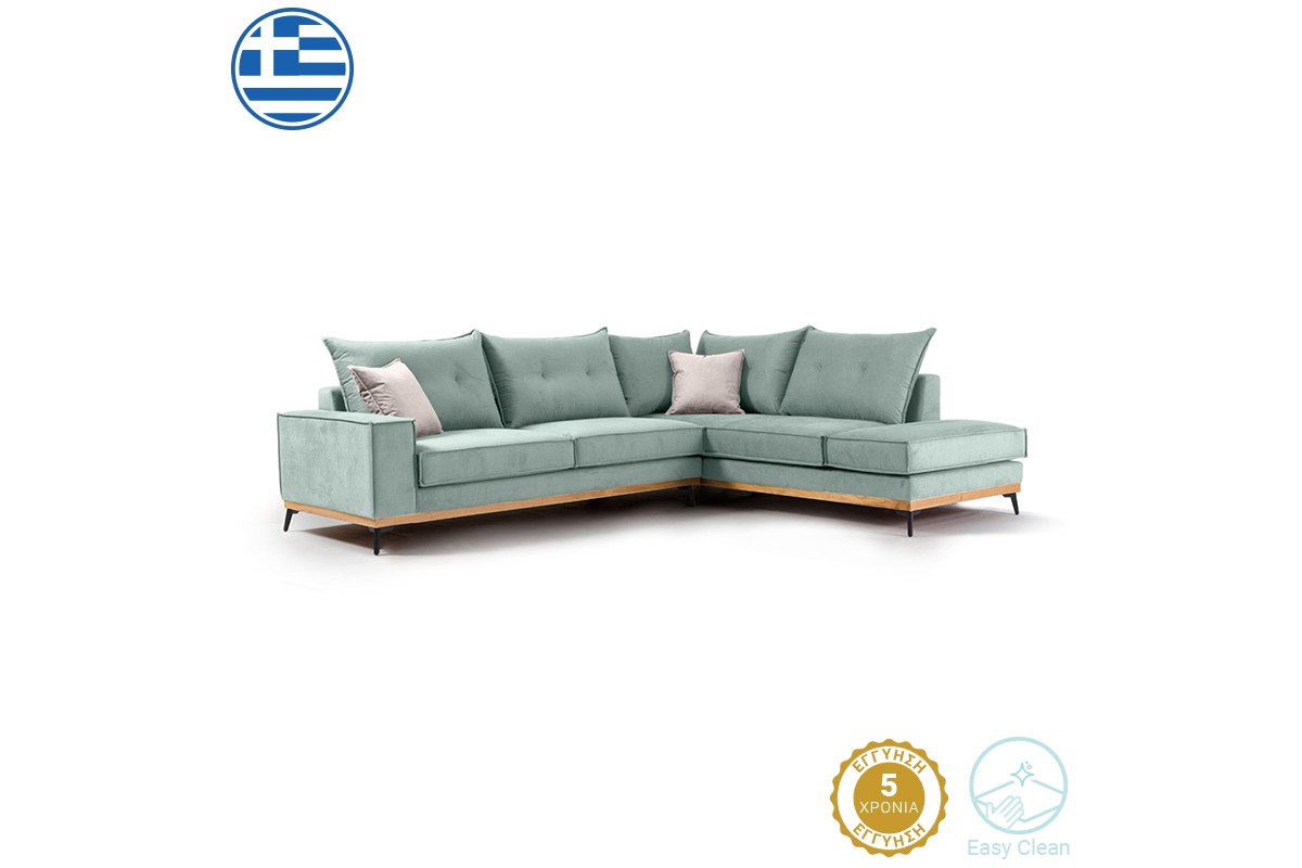 Γωνιακός καναπές “LUXURY II” με αριστερή γωνία από ύφασμα σε σιέλ-κρεμ χρώμα 290x235x95