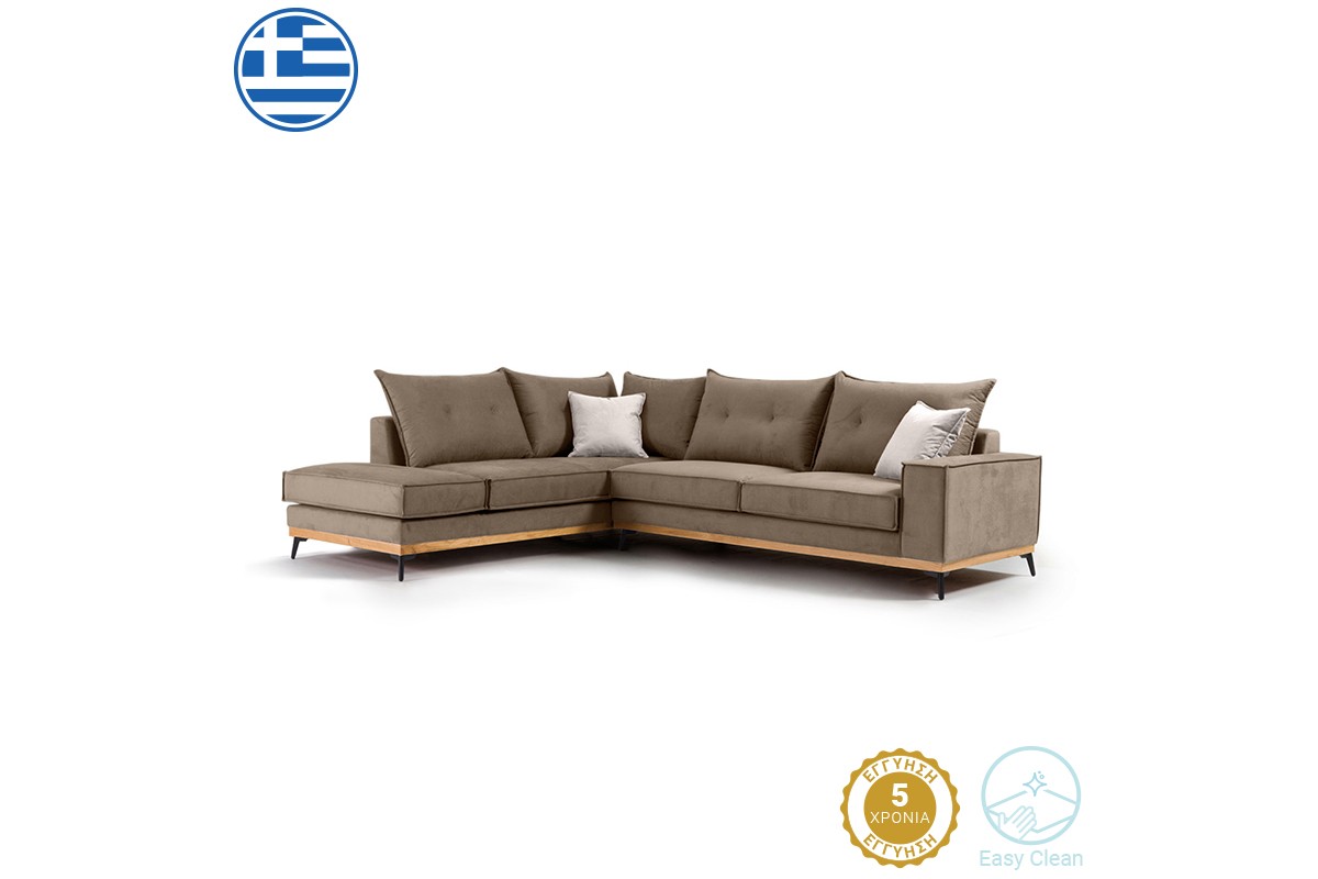Γωνιακός καναπές “LUXURY II” με δεξιά γωνία από ύφασμα σε μόκα-κρεμ χρώμα 290x235x95