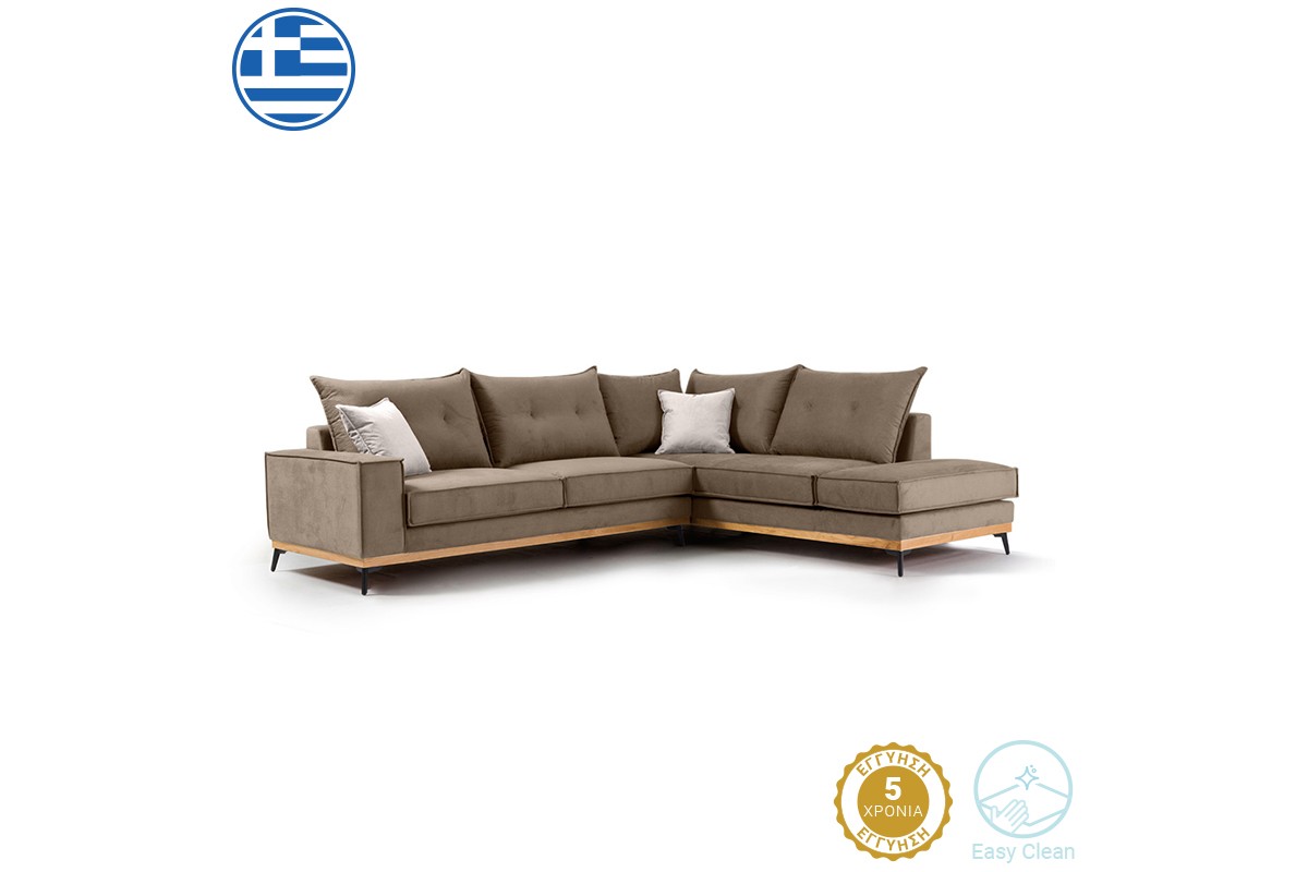 Γωνιακός καναπές “LUXURY II” με αριστερή γωνία από ύφασμα σε μόκα-κρεμ χρώμα 290x235x95