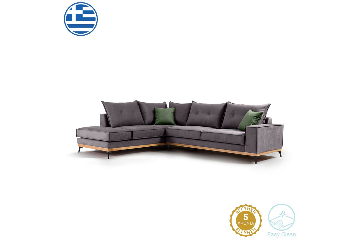 Γωνιακός καναπές “LUXURY II” με δεξιά γωνία από ύφασμα σε ανθρακί-κυπαρισσί χρώμα 290x235x95
