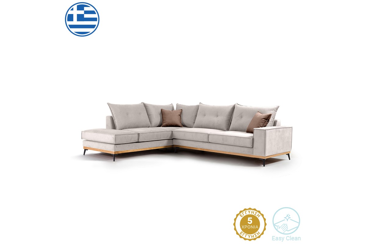 Γωνιακός καναπές “LUXURY II” με δεξιά γωνία από ύφασμα σε κρεμ-μόκα χρώμα 290x235x95