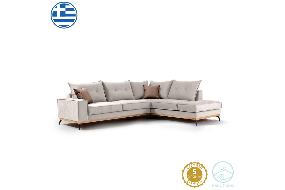 Γωνιακός καναπές “LUXURY II” με αριστερή γωνία από ύφασμα σε κρεμ-μόκα χρώμα 290x235x95