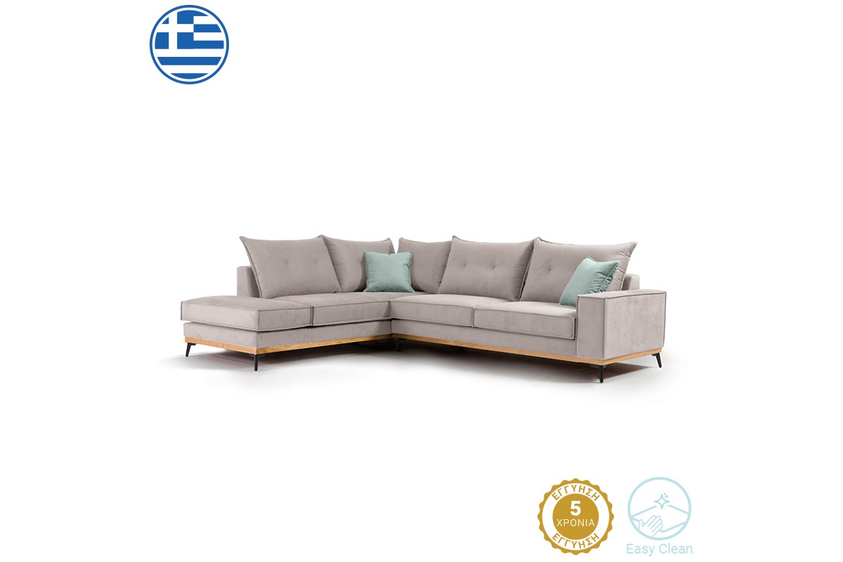 Γωνιακός καναπές “LUXURY II” με δεξιά γωνία από ύφασμα σε elephant-σιέλ χρώμα 290x235x95