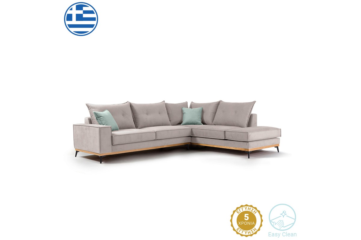 Γωνιακός καναπές “LUXURY II” με αριστερή γωνία από ύφασμα σε elephant-σιέλ χρώμα 290x235x95