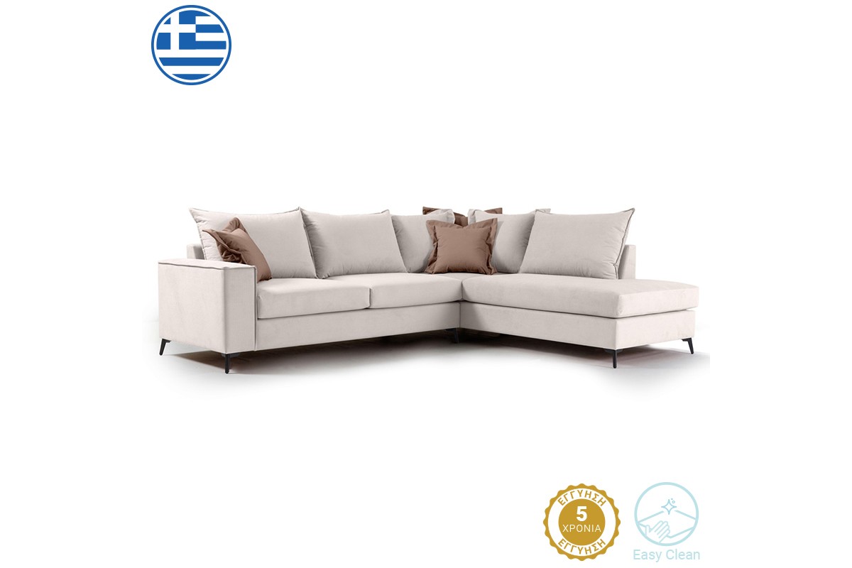 Γωνιακός καναπές “ROMANTIC” με αριστερή γωνία από ύφασμα σε κρεμ-μόκα χρώμα 290x235x95